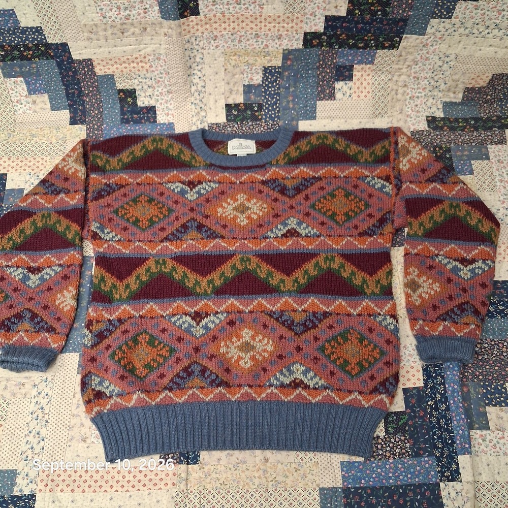 90s Vintage Millma Handknit Alpaca Sweater Geometric Oversized Small Unisex